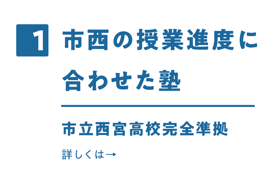 1.市西の授業進度に合わせた塾　市立西宮高校完全準拠　詳しくはこちら